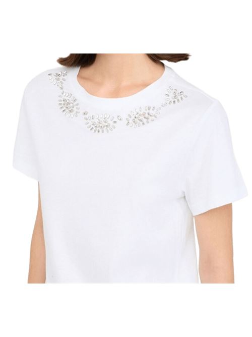 T-shirt da donna in cotone con ricami gioiello, colore bianco LIU JO | MF5344-J6308L9018